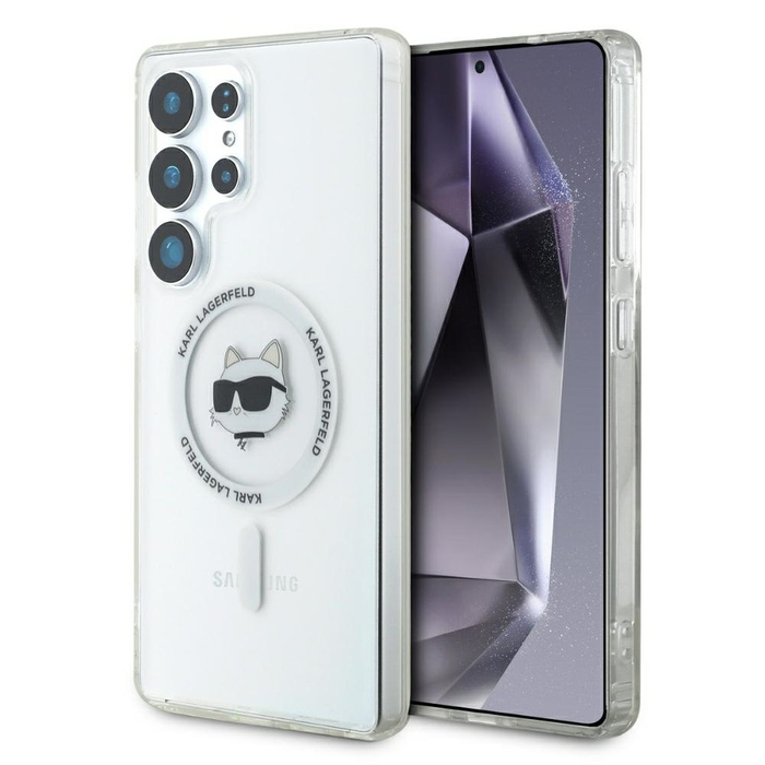 Etui Karl Lagerfeld Button Choupette      Head Printed Logo MagSafe do Samsung Galaxy S25 Ultra biały