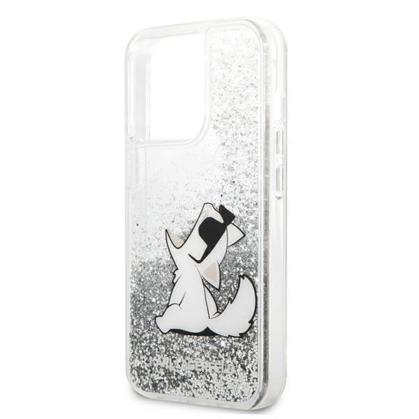 Etui KARL LAGERFELD Apple iPhone 13 Pro Max Liquid Glitter Choupette Fun Srebrny Hardcase