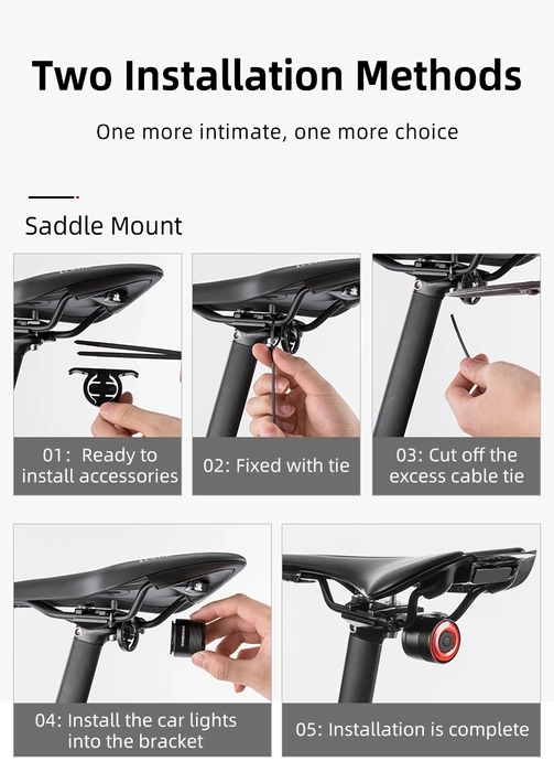 Lampa rowerowa Rockbros Q3 tylna z inteligentnym systemem stop - czarna