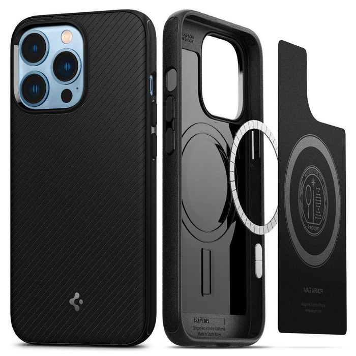 Etui Spigen iPhone 13 Pro Mag Armor Magsafe Matte Black Case + Szkło Hartowane Spigen Glas.tr Slim