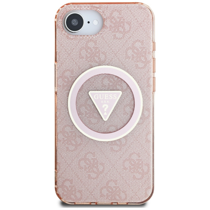 Etui Guess IML Metal Glitter 4G Circle   Triangle MagSafe do iPhone 16e różowy
