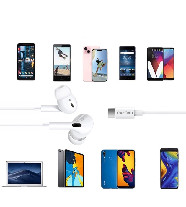 Słuchawki dokanałowe Choetech OC-A011 USB-C 1,2m - białe