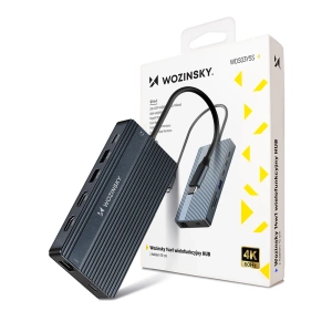 Hub USB-C 14 w 1 Wozinsky WDS03Y5S wielofunkcyjny, aluminiowy, do 3 monitorów, z kablem 15 cm  - szary