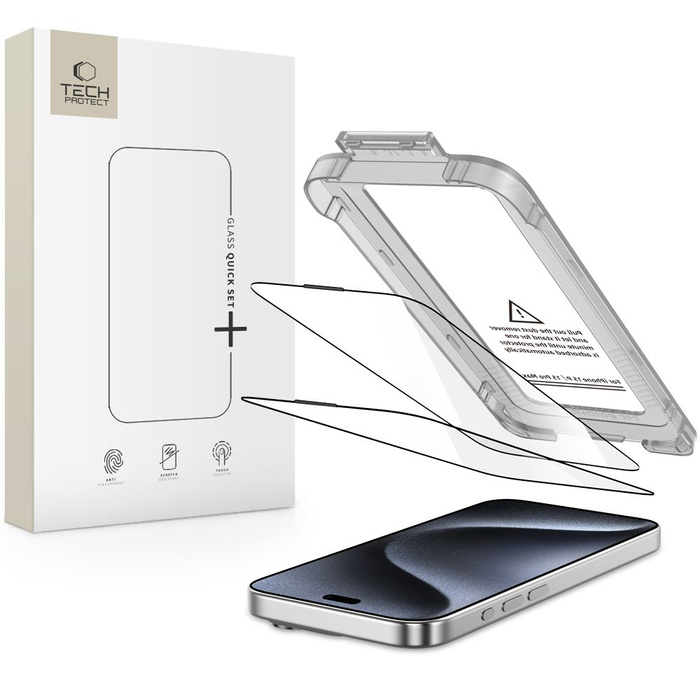 SZKŁO HARTOWANE TECH-PROTECT IPHONE 15 PRO QUICK SET+ 2-PACK CZARNE