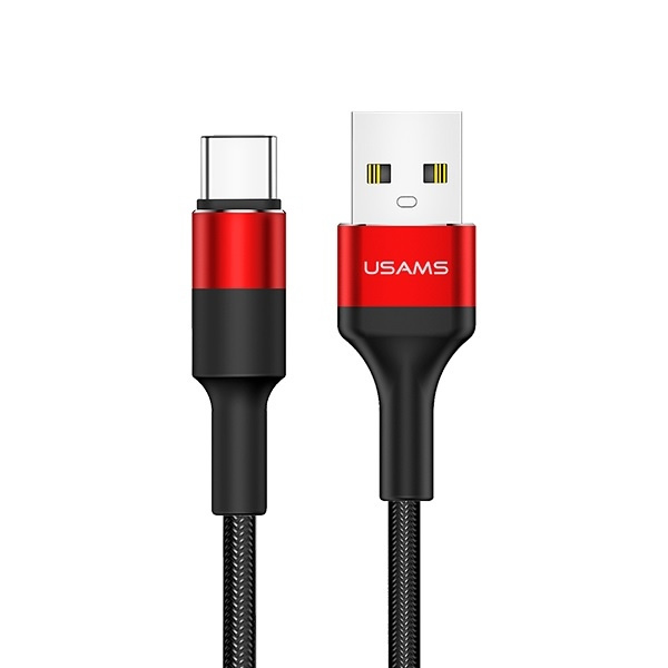 Kabel Pleciony USAMS USB-C 2A 1,2m Czerwony Czarny