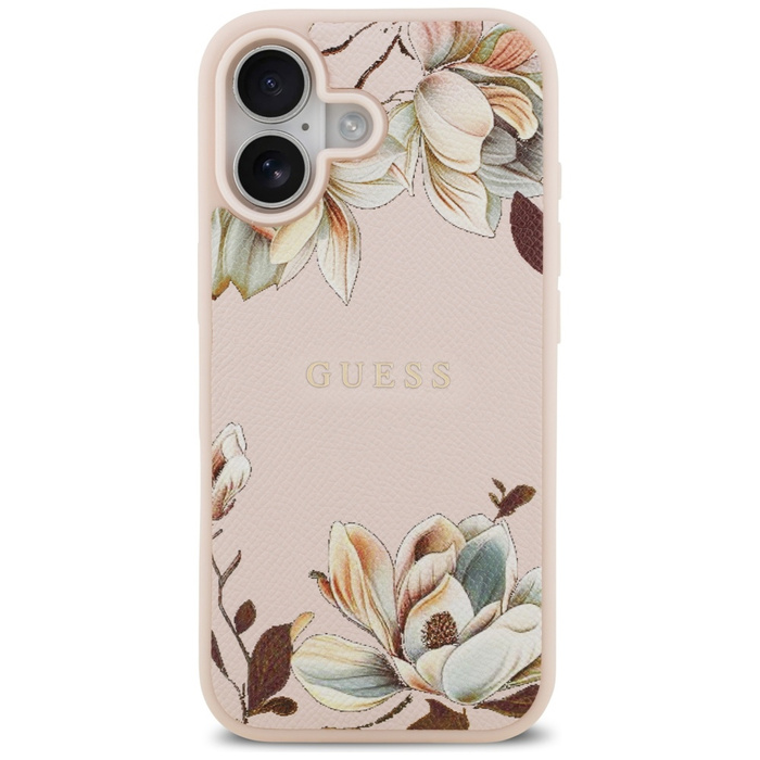 Etui Guess Grained Flowers Classic Logo  MagSafe do iPhone 17 różowy