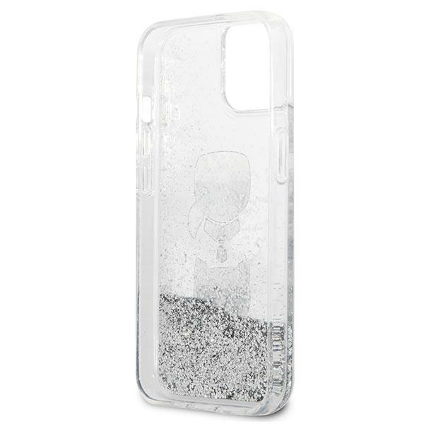 Etui KARL LAGERFELD Apple iPhone 13 Mini Liquid Glitter Karl&Choupette Head Srebrny Hardcase