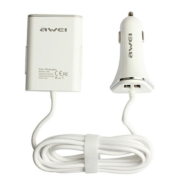 Ładowarka Samochodowa AWEI 4X USB-A C-400 9.6A High Speed Biały