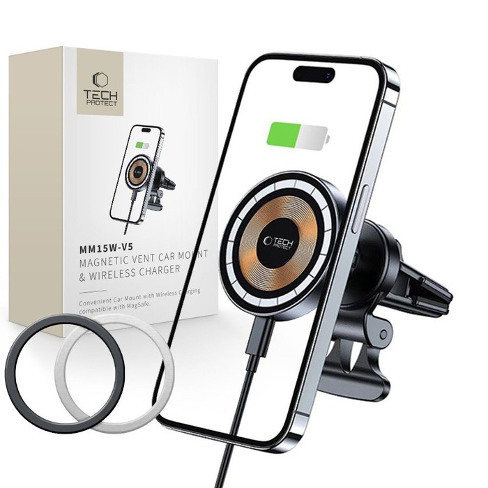 UCHWYT TECH-PROTECT MM15W-V5 MAGNETIC MAGSAFE VENT CAR MOUNT WIRELESS CHARGER 15W BLACK