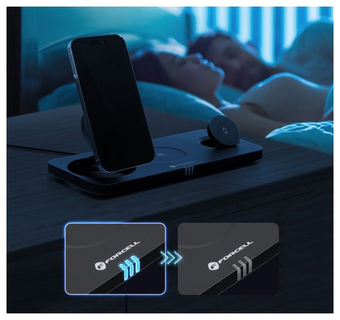 Ładowarka indukcyjna Forcell F-Energy 3w1 MagNetix USB C Qi2 20,5W zgodna z MagSafe czarna 0INT