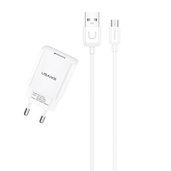 Ładowarka Sieciowa USAMS 1xUSB Kabel MicroUSB 1m 2,1A Fast Charging T21 T21OCMC01 Biały