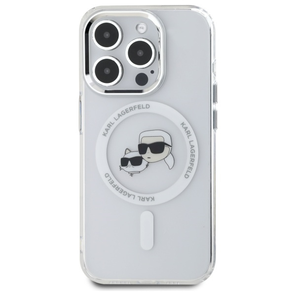Karl Lagerfeld KLHMP15LHLSKCH iPhone 15   Pro 6.1" biały/white hardcase IML Metal Karl&Choupette Head MagSafe