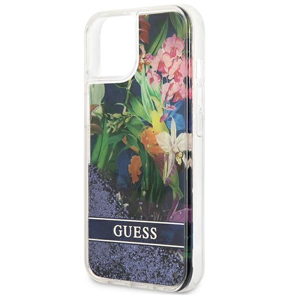 Etui GUESS Apple iPhone 13 Mini Flower Liquid Glitter Niebieski Hardcase