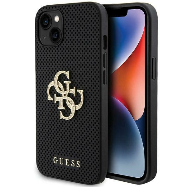 Etui Guess GUHCP15SPSP4LGK iPhone 15 6.1" czarny/black hardcase Leather Perforated 4G Glitter Logo Case