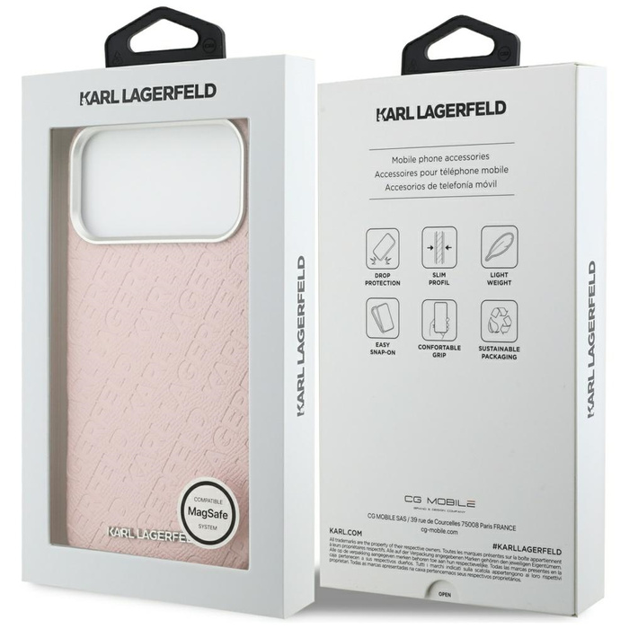 Etui Karl Lagerfeld FW Stamped Karl      MagSafe do iPhone 17 Pro Max różowy
