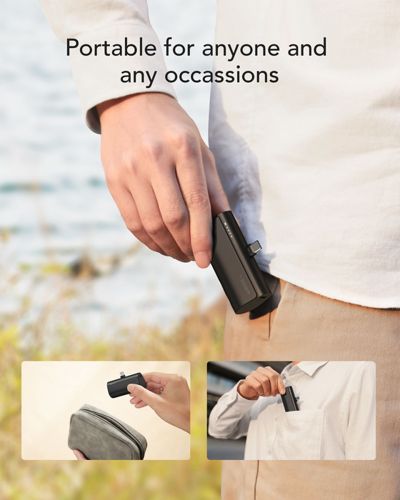 VEGER powerbank 5000 mAh z wbudowanym złączem Typ C PD QC3.0 3A 20W PlugOn (W0556/V0556) czarny