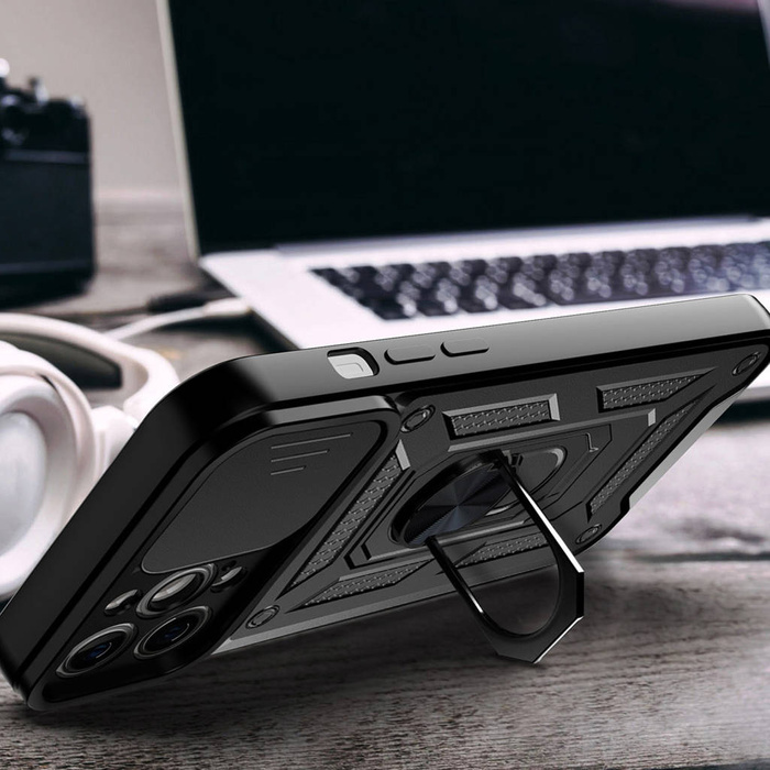 Etui Hybrid Armor Camshield Etui iPhone 13 Pro Max Pancerny Pokrowiec Z Osłoną Na Aparat Czarne Case