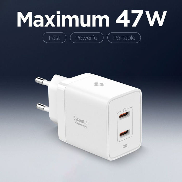 ŁADOWARKA SIECIOWA SPIGEN ESSENTIAL EE472EU 2-PORTOWA 47W BIAŁA