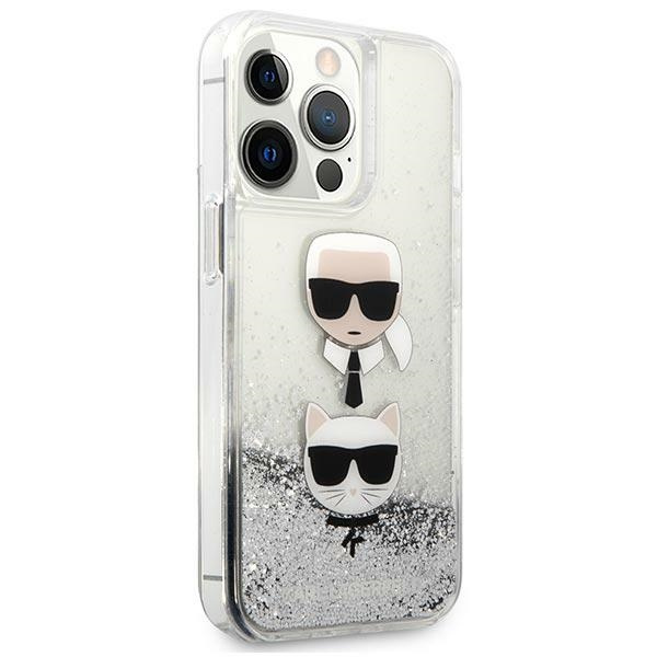 Etui KARL LAGERFELD Apple iPhone 13 Pro Max Liquid Glitter Karl&Choupette Head Srebrny Hardcase