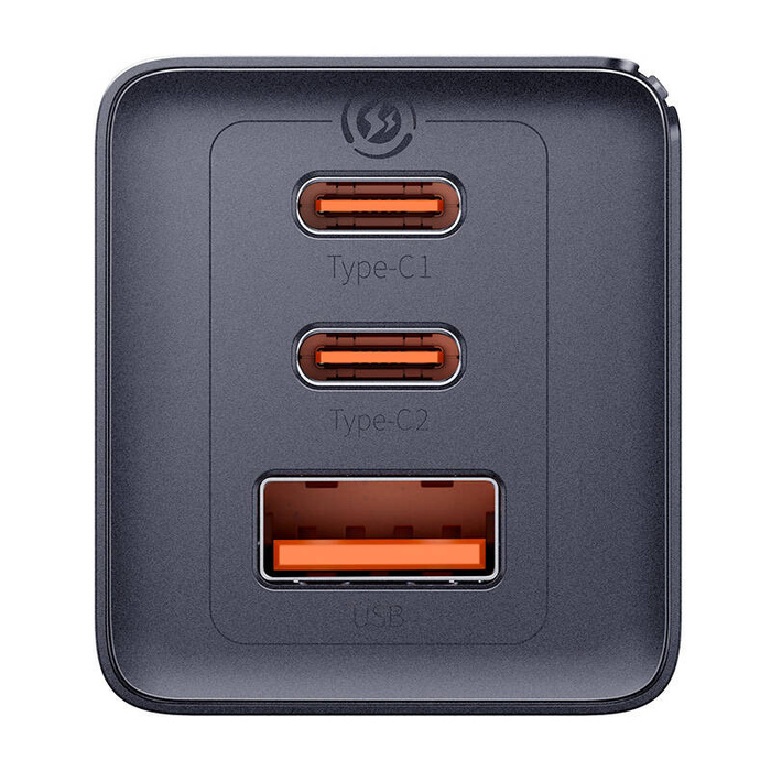 Ładowarka sieciowa Baseus GaN5, 2x USB-C + USB, 65W + kabel 1m (szara)