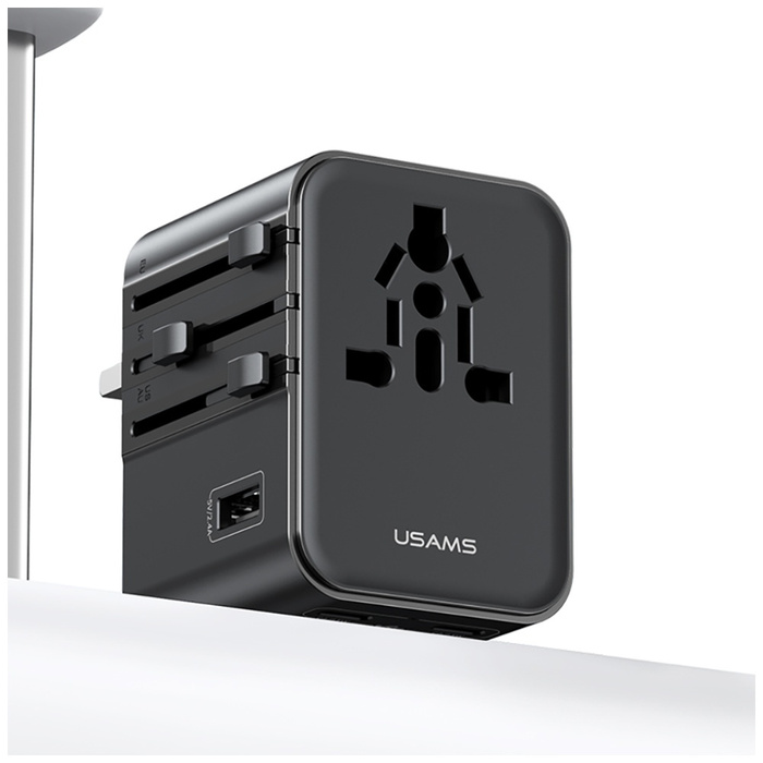 Ładowarka sieciowa USAMS Travel Adapter  CC308 USB-C + USB-A 17W 4w1 US/AU/EU/UK czarny