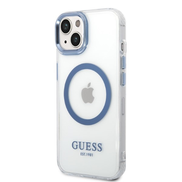 Etui GUESS Apple iPhone 14 Plus Metal Outline Magsafe Niebieski Hardcase