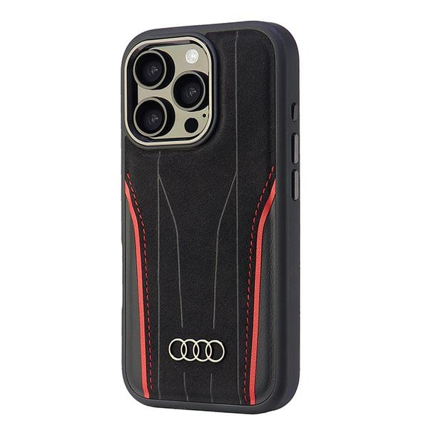 Audi Genuine Leather MagSafe iPhone 16Pro 6.3" czarno-czerwony/black-red hardcase AU-TPUPCMIP16P-R8/D3-RD