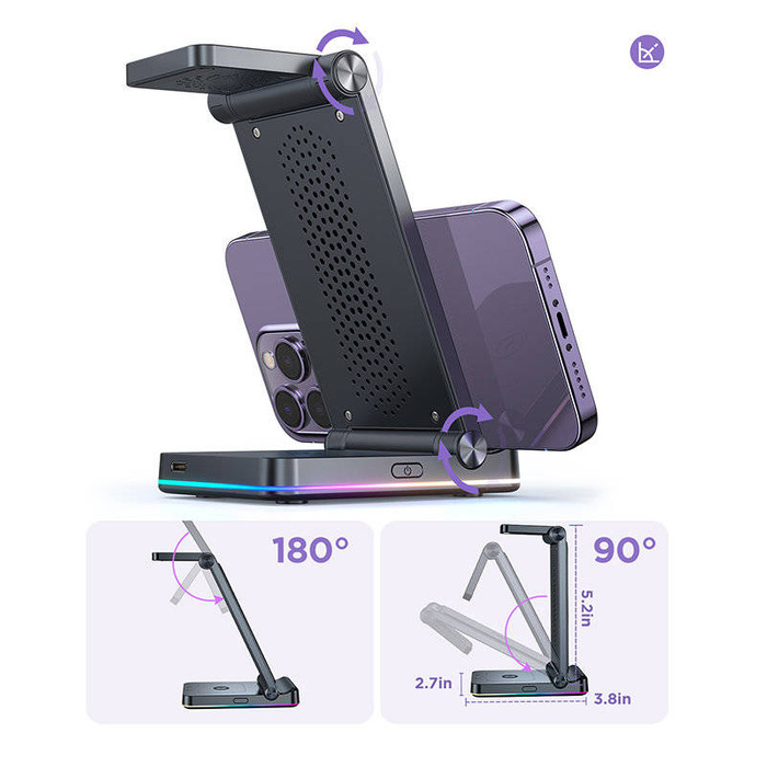 Joyroom 3w1 ładowarka indukcyjna do telefonu, smartwtcha, słuchawek TWS (do 15W) podstawka stojak czarna (JR-WQN01)