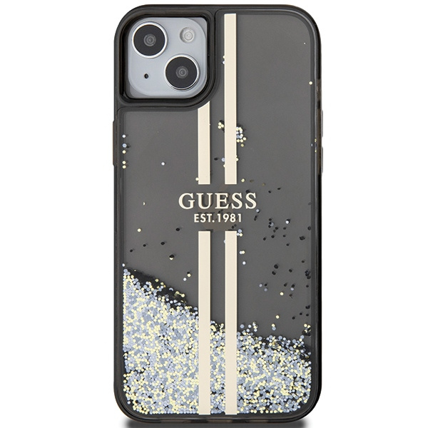Etui Guess GUHCP15MLFCSEGK iPhone 15 Plus / 14 Plus 6.7" czarny/black hardcase Liquid Glitter Gold Stripes Case