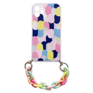 Color Chain Case żelowe elastyczne etui z łańcuchem łańcuszkiem zawieszką do iPhone 12 Pro wielokolorowy