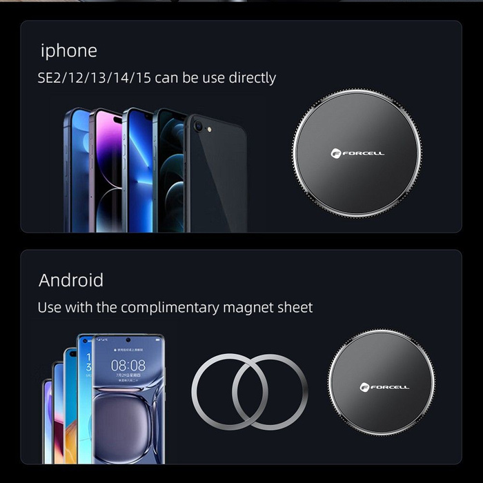 Uchwyt na telefon do samochodu magnetyczny zgodny z MagSafe Forcell F-Grip MagFlex do szyby / deski czarny