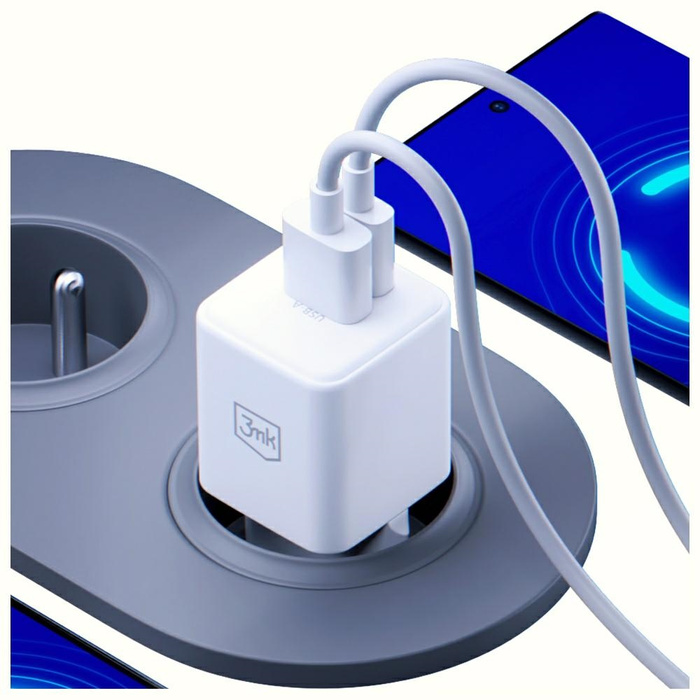 Ładowarka sieciowa 3MK Hyper GaN Charger 20W 1xUSB-A 1XUSB-C PD QC4+ biały