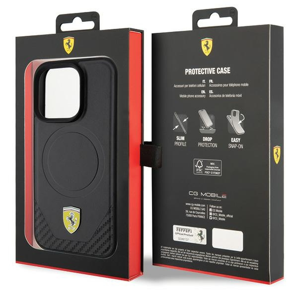 Etui Ferrari FEHMP15LPTEK iPhone 15 Pro 6.1" czarny/black hardcase Carbon Metal Logo MagSafe Case