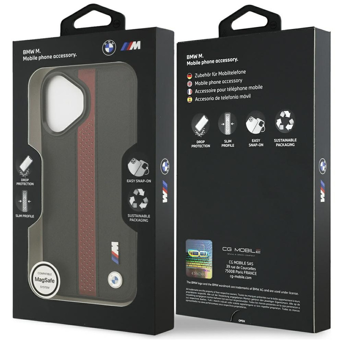 Etui BMW M Perforated Stripe Logo        MagSafe do iPhone 17 czerwony