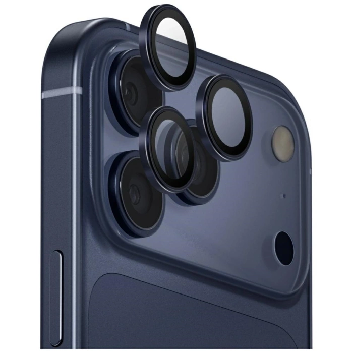 Szkło na obiektyw aparatu UNIQ Optix     Aluminium Camera Lens Protector do iPhone 17 Pro / iPhone 17 Pro Max z aplikatorem granatowy