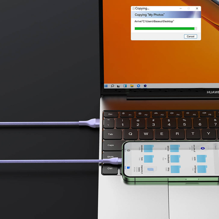 Baseus Flash Series Ⅱ kabel 3w1 z szybkim ładowaniem USB-A do USB-C / Micro-USB / Lightning 66W 480Mb/s 1.2m fioletowy