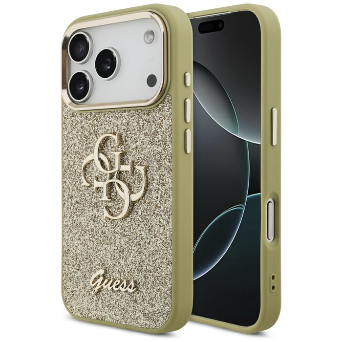 Etui Guess Fixed Glitter Big 4G Metal    Frame do iPhone 17 Pro złoty