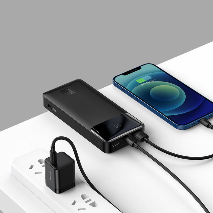 [PO ZWROCIE] Baseus Bipow powerbank z szybkim ładowaniem 20000mAh 15W czarny (Overseas Edition) + kabel USB-A - Micro USB 0.25m czarny (PPBD050101)