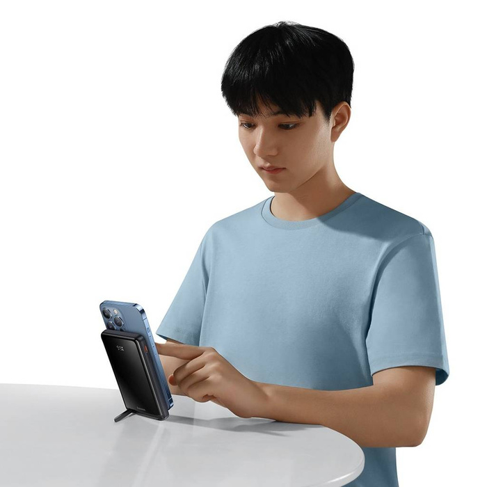 Powerbank Baseus Magnetic Bracket z bezprzewodowym ładowaniem MagSafe 10000mAh 20W Overseas Edition niebieski (PPCX000203) z Kablem USB-C 0,5m