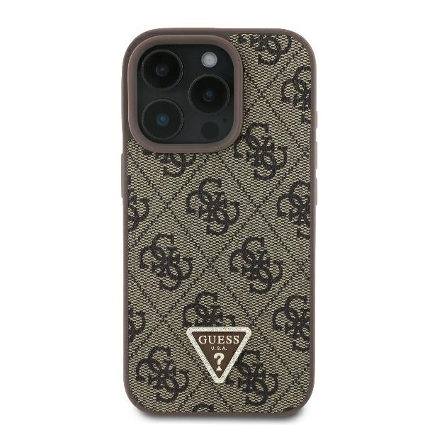 Etui Guess iPhone 16 Pro Max 6.9" brązowy/brown hardcase Leather 4G Triangle Strass MagSafe