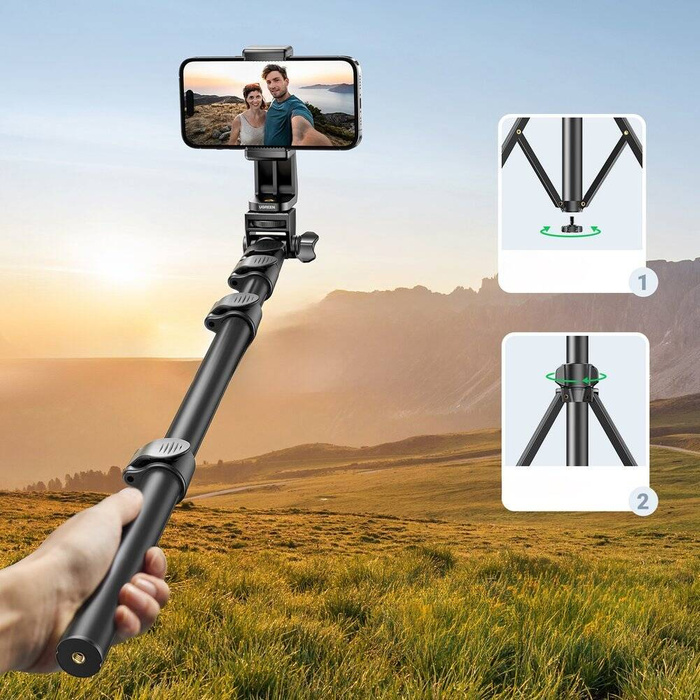 Selfie stick Ugreen LP680 ze stojakiem i pilotem Bluetooth 1.8m - czarny