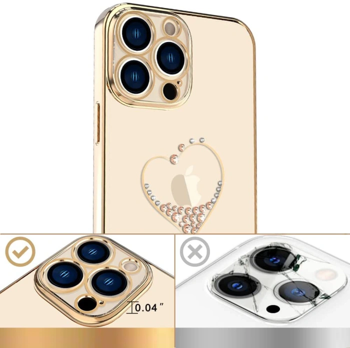 Kingxbar Wish Series etui ozdobione oryginalnymi Kryształami Swarovskiego iPhone 13 Pro złoty