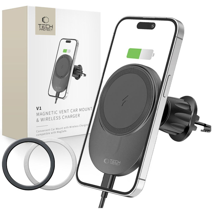 UCHWYT TECH-PROTECT MM15W-V1 MAGNETIC MAGSAFE VENT CAR MOUNT WIRELESS CHARGER 15W BLACK