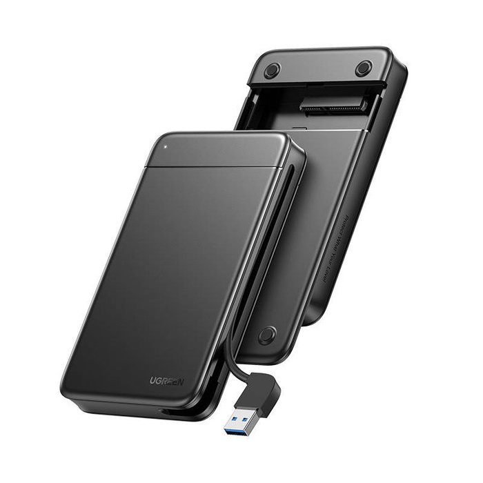 Ugreen kieszeń obudowa dysku SSD / HDD 2.5'' SATA wbudowany kabel USB-C czarny (CM352)