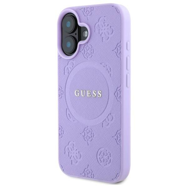 Etui Guess iPhone 16 Plus  6.7" fioletowy/purple hardcase Saffiano Peony Classic Logo MagSafe