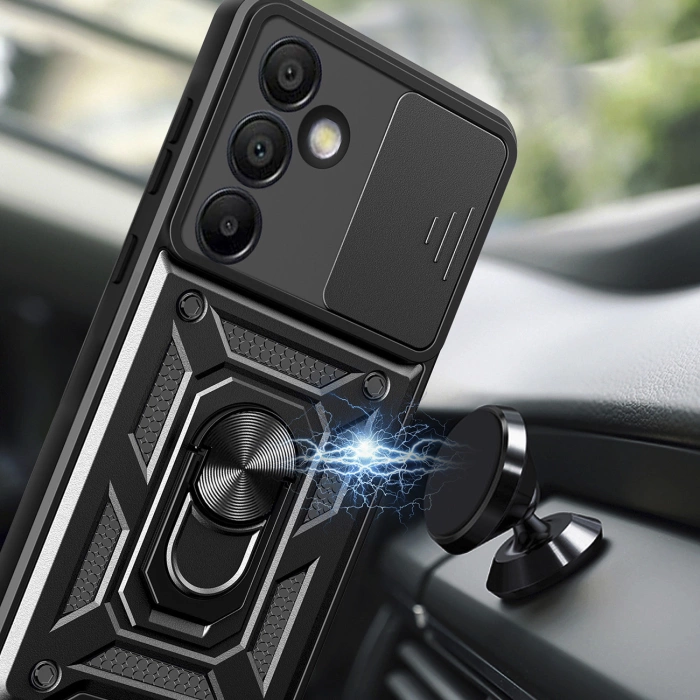 Etui Pancerne Hybrid Armor Camshield z podstawką i osłoną aparatu na Samsung Galaxy A36 - czarne