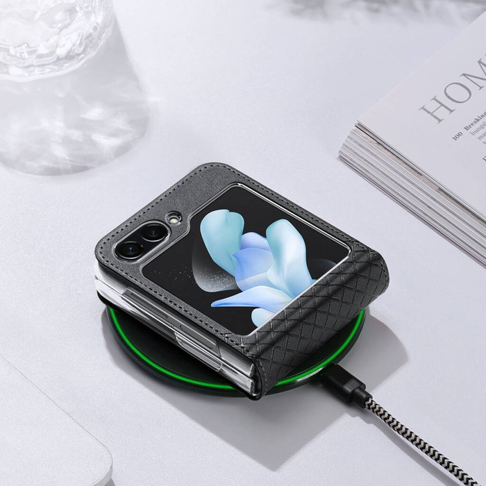 Etui Skórzane etui Samsung Galaxy Z Flip 5 5G z klapką portfel pokrowiec na tył Dux Ducis Bril - czarne Case