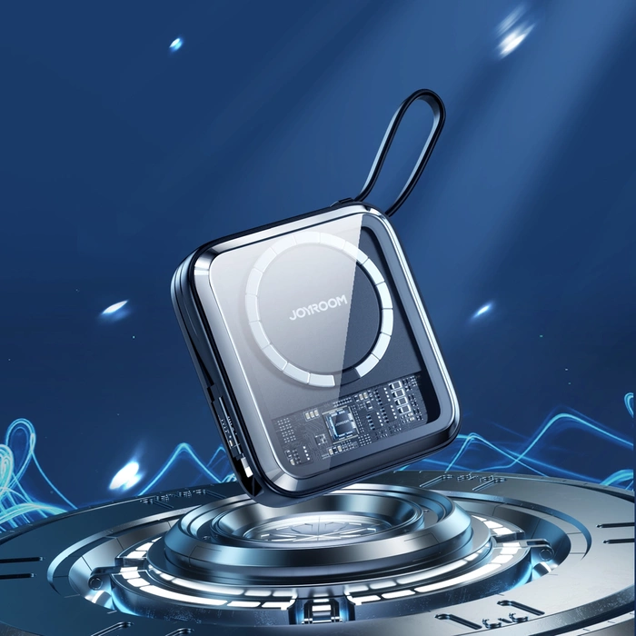 Joyroom powerbank indukcyjny 10000mAh Icy Series 22.5W z wbudowanym kablem Lightning czarny (JR-L007)