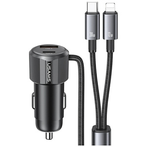 Ładowarka samochodowa USAMS YT Series    CC287 66W 1xUSB-A 1xUSB-C + kabel 2w1 USB-C/Lightning tarnish