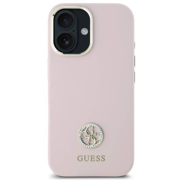 Etui Guess iPhone 16 6.1" jasnoróżowy/pink hardcase Silicone Logo Strass 4G